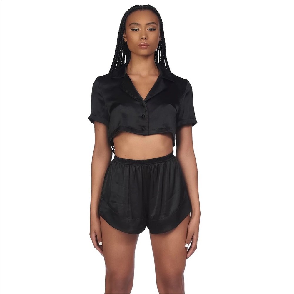 My Mum Made It Black Silk Crop Top‎